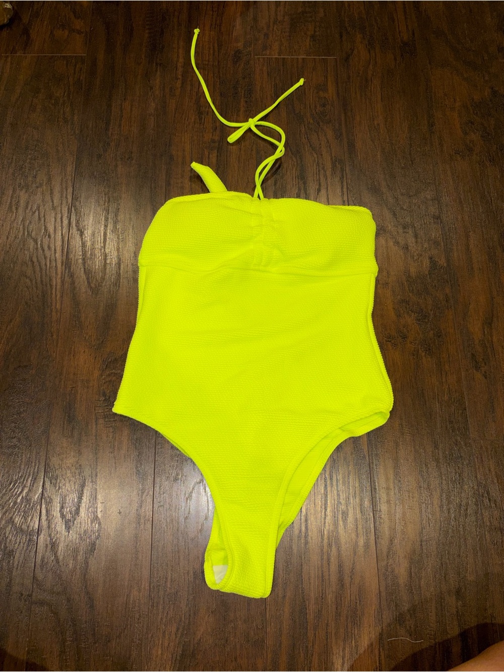 Neon Yellow One-Piece Swim Suit - Strapless Halter Style